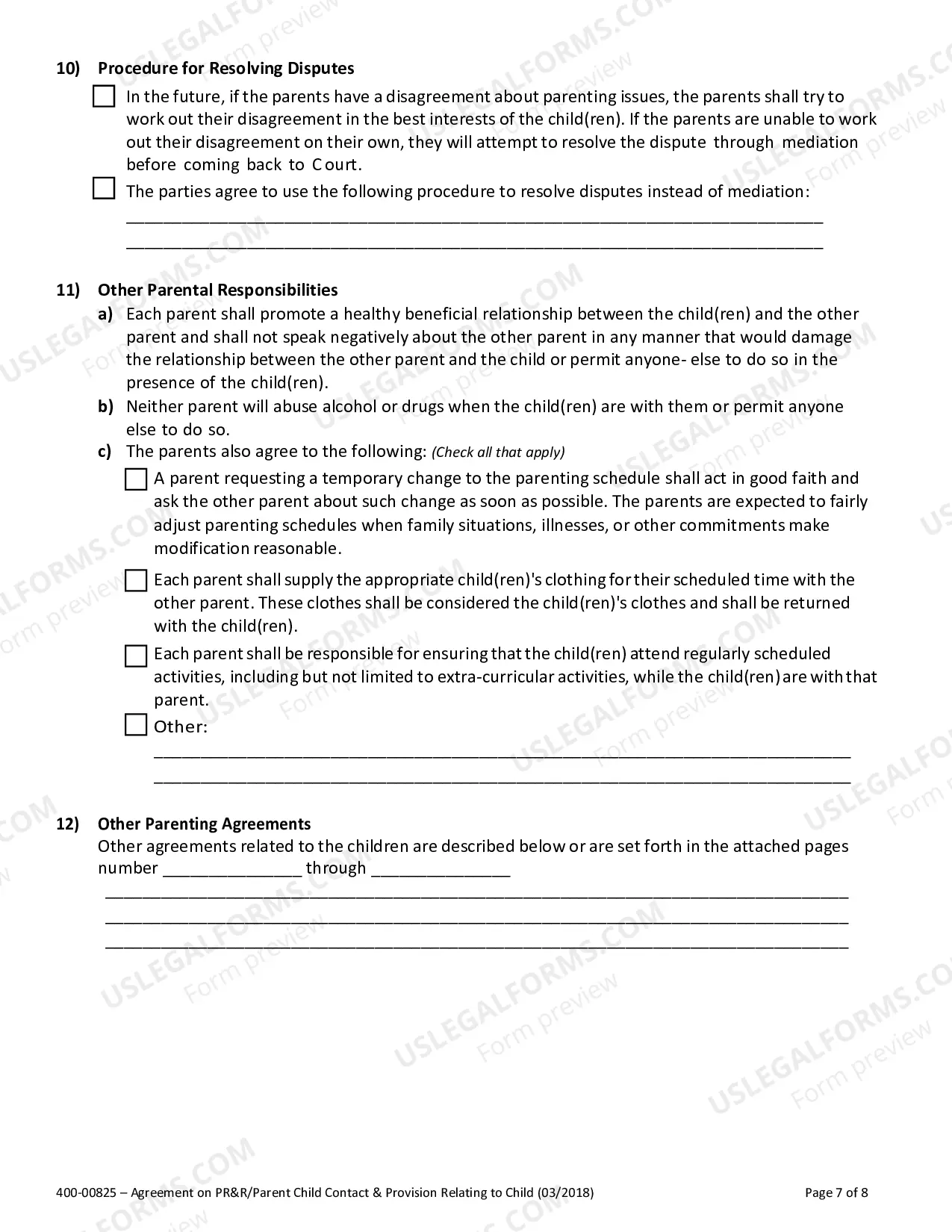 Preview PR&R Stipulation (Parenting Plan)