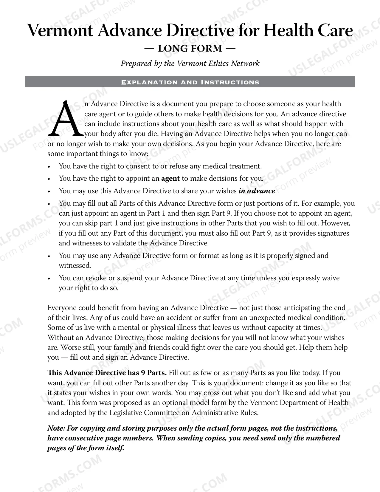 Preview Long Form Advance Directive