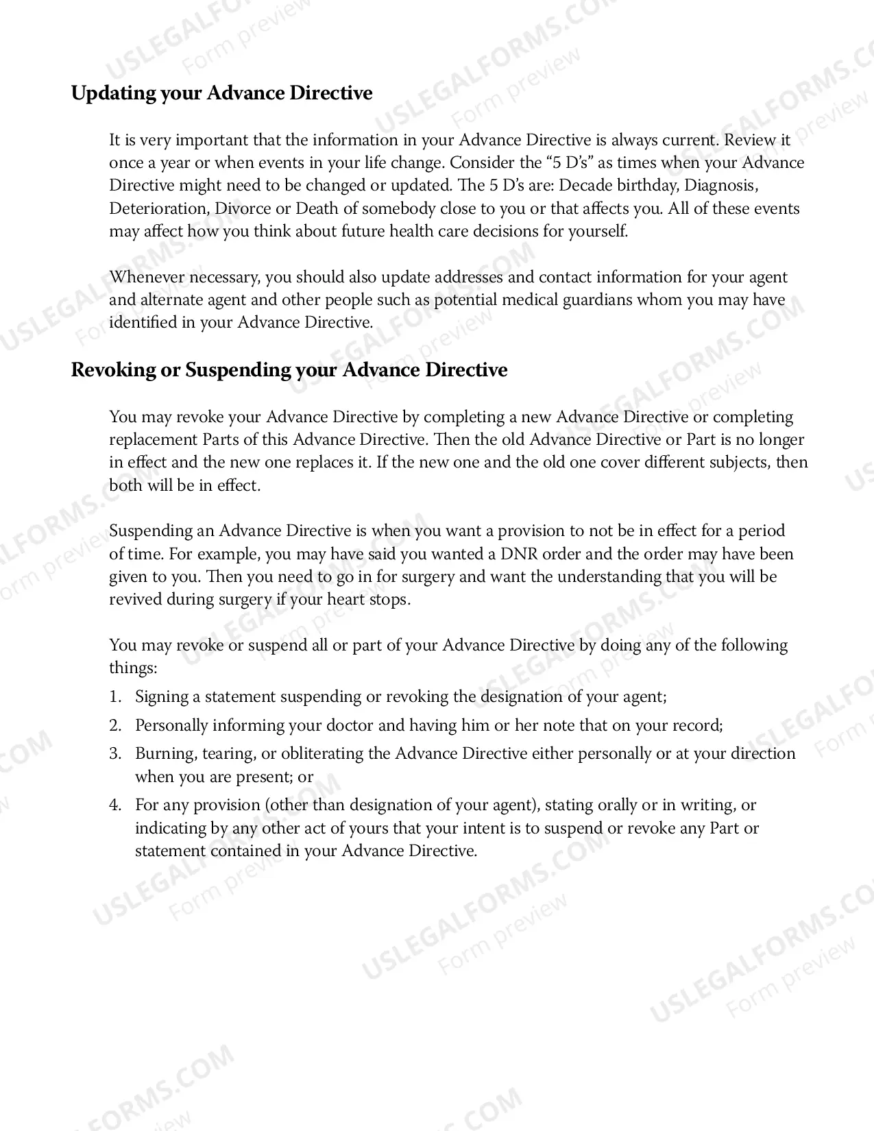 Preview Long Form Advance Directive