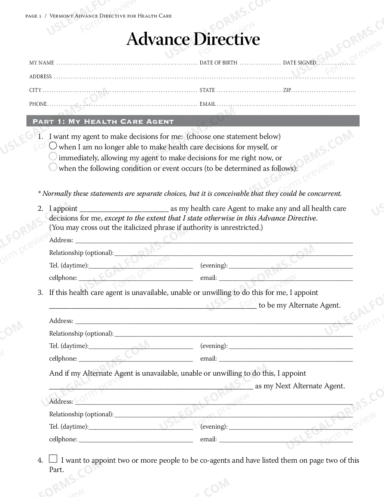 Preview Long Form Advance Directive