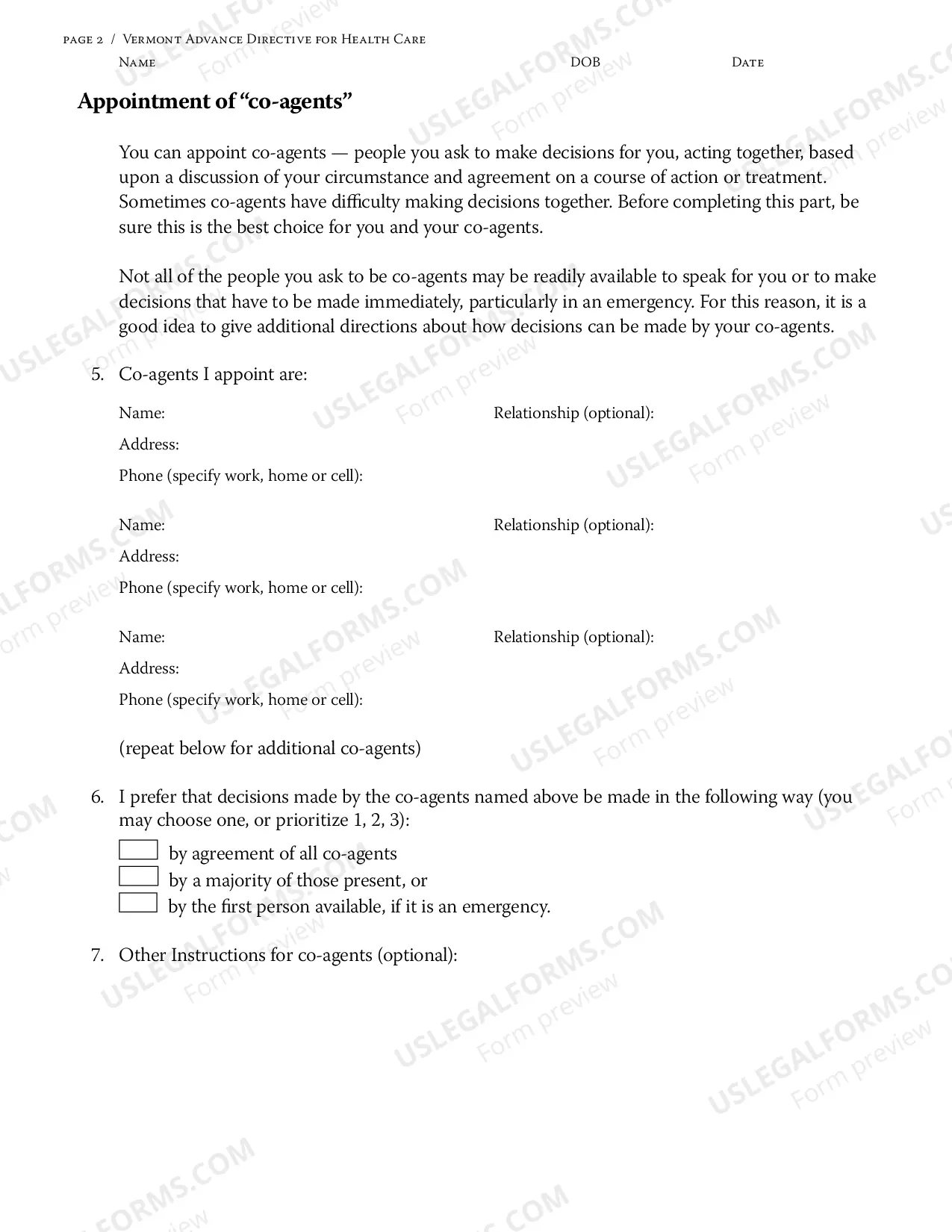 Preview Long Form Advance Directive