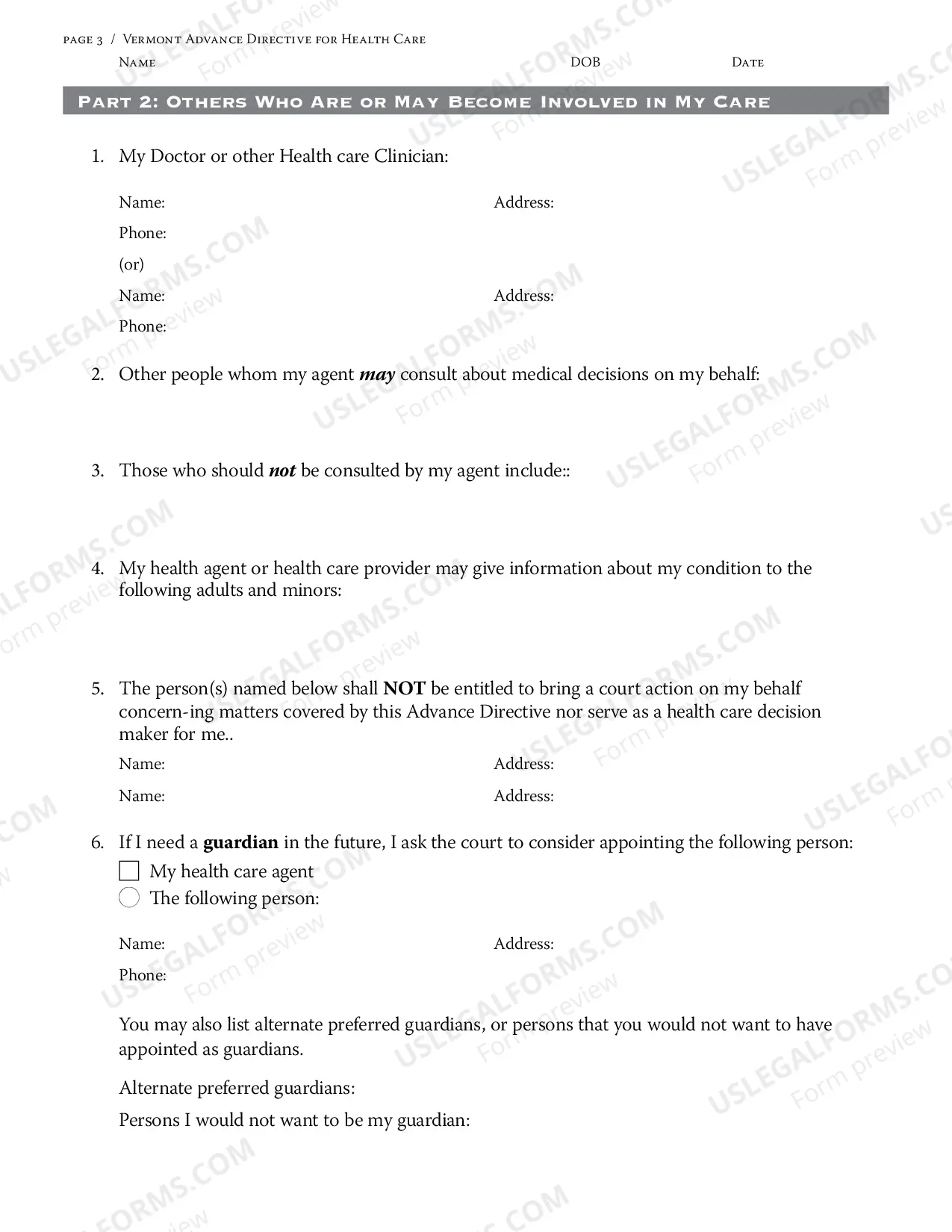 Preview Long Form Advance Directive