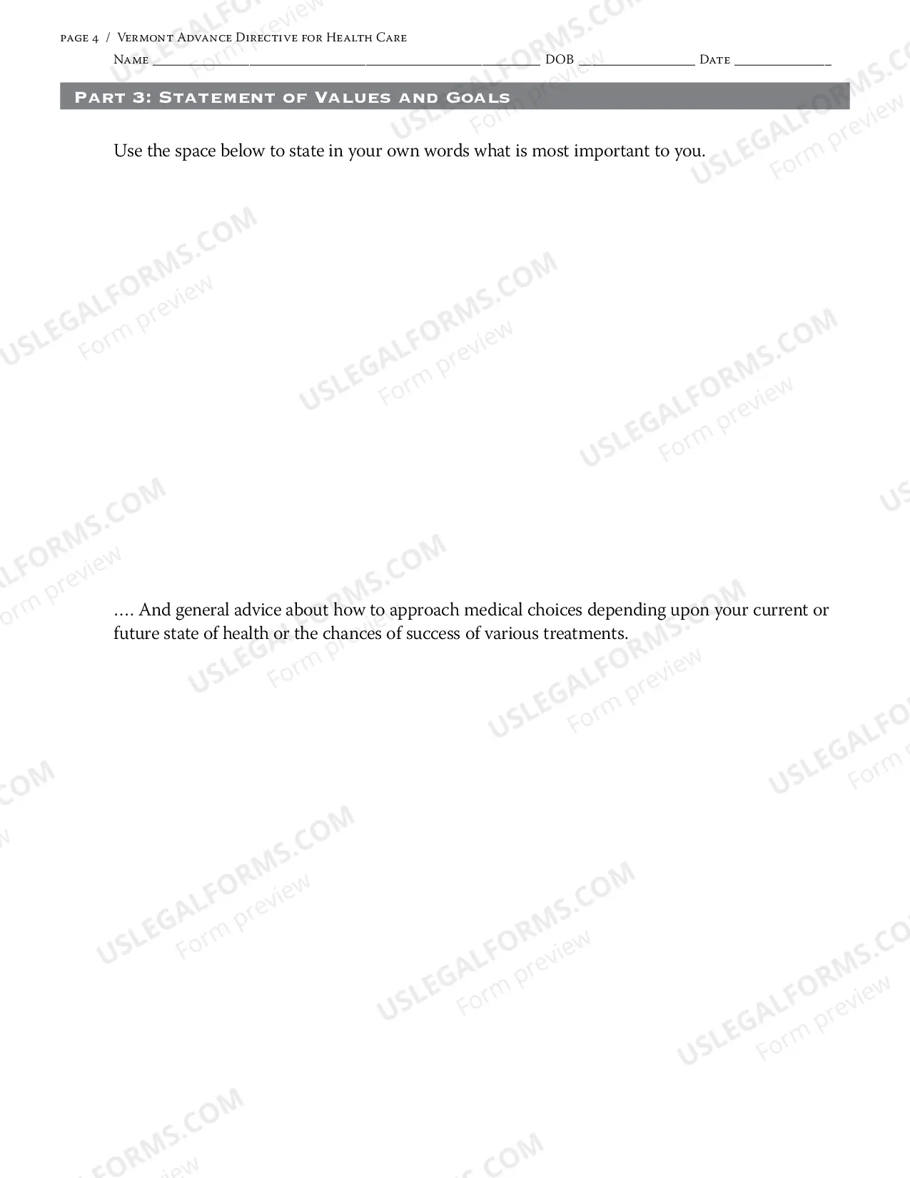 Preview Long Form Advance Directive