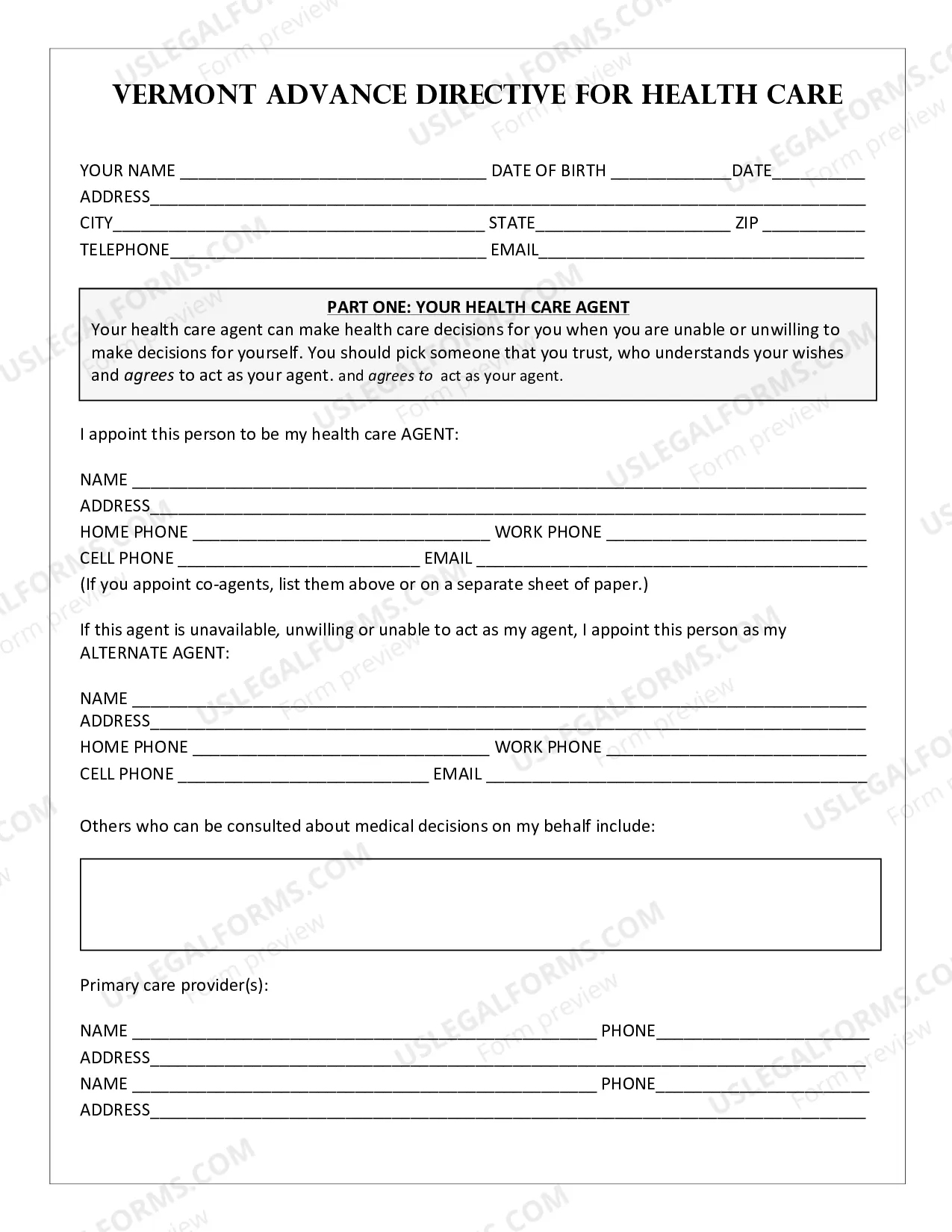 Preview Disability Rights Vermont Advance Directive Form.