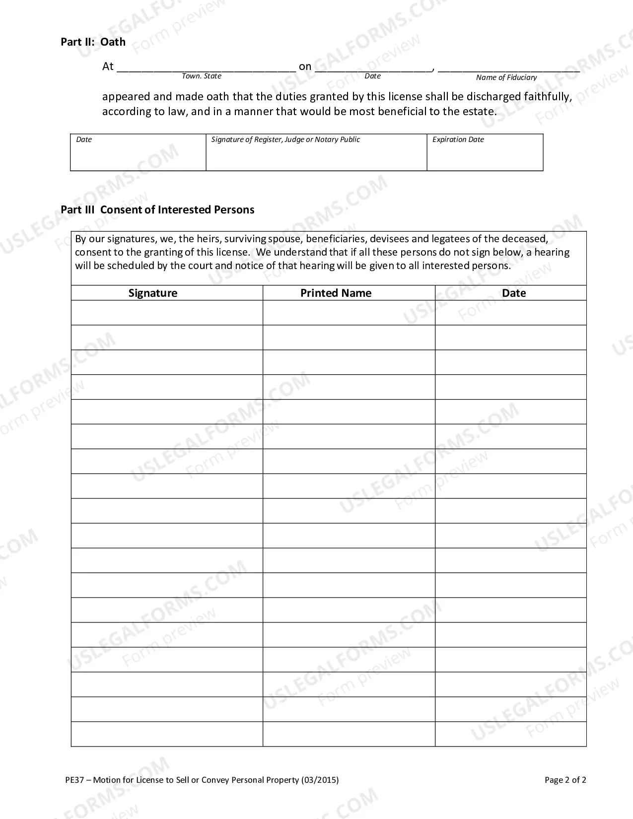 Preview Motion For License To Sell Or Convey Personal Property