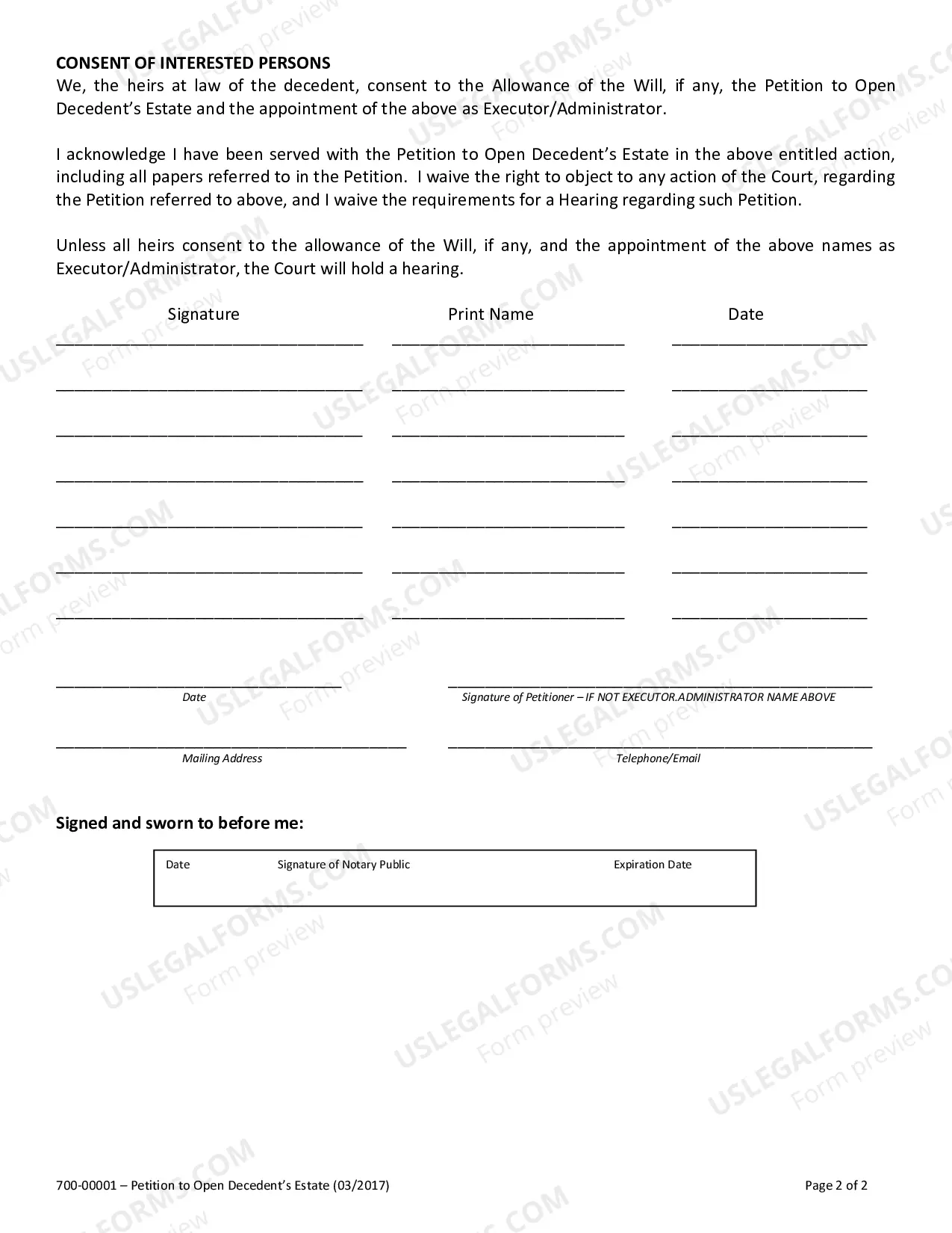 Preview Petition To Open Decedents Estate