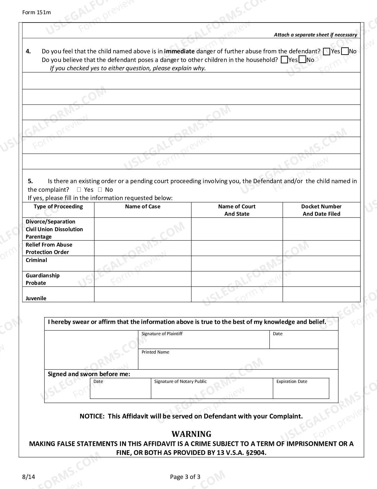 Preview Affidavit For Relief From Abuse OBO A Child