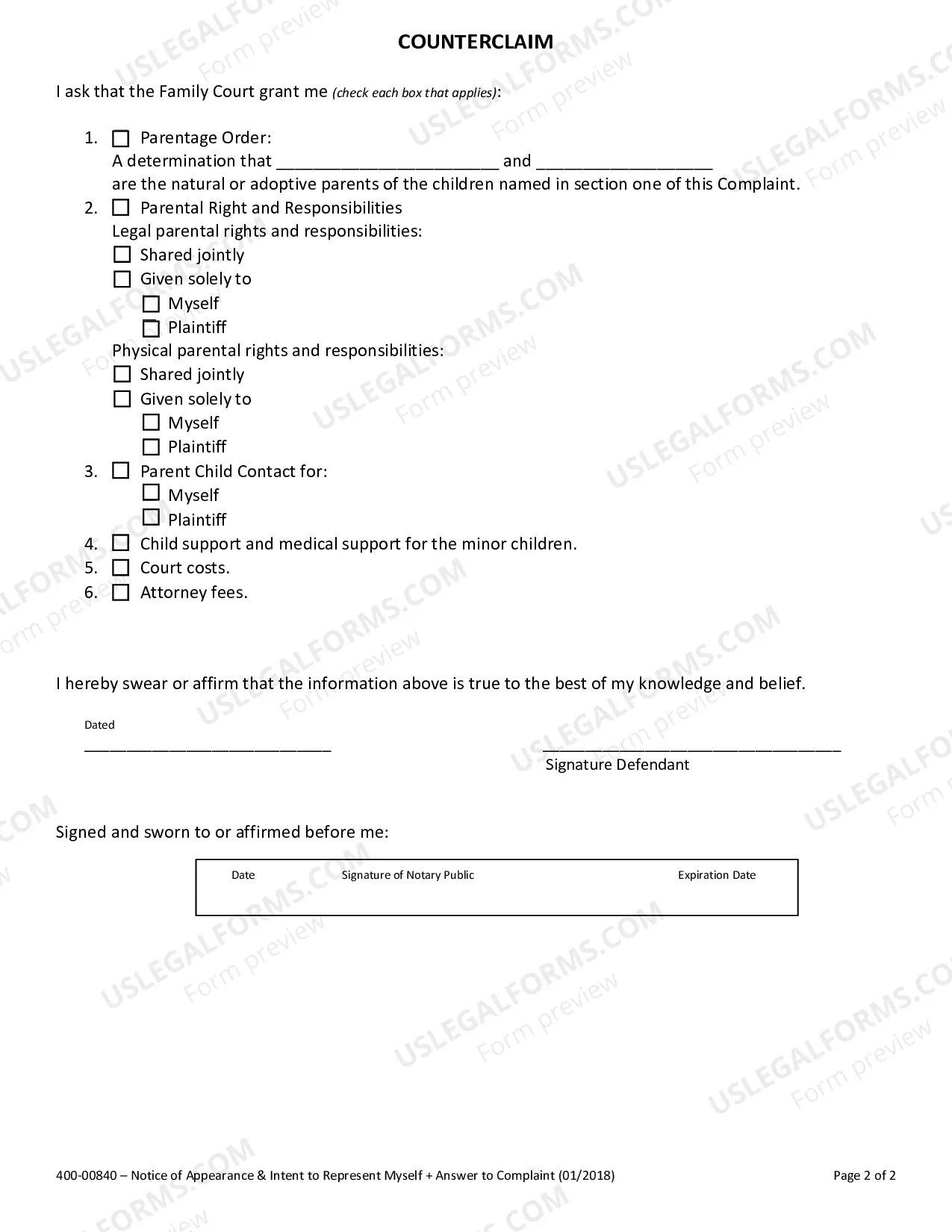 Preview Answer to Parentage & Counterclaim