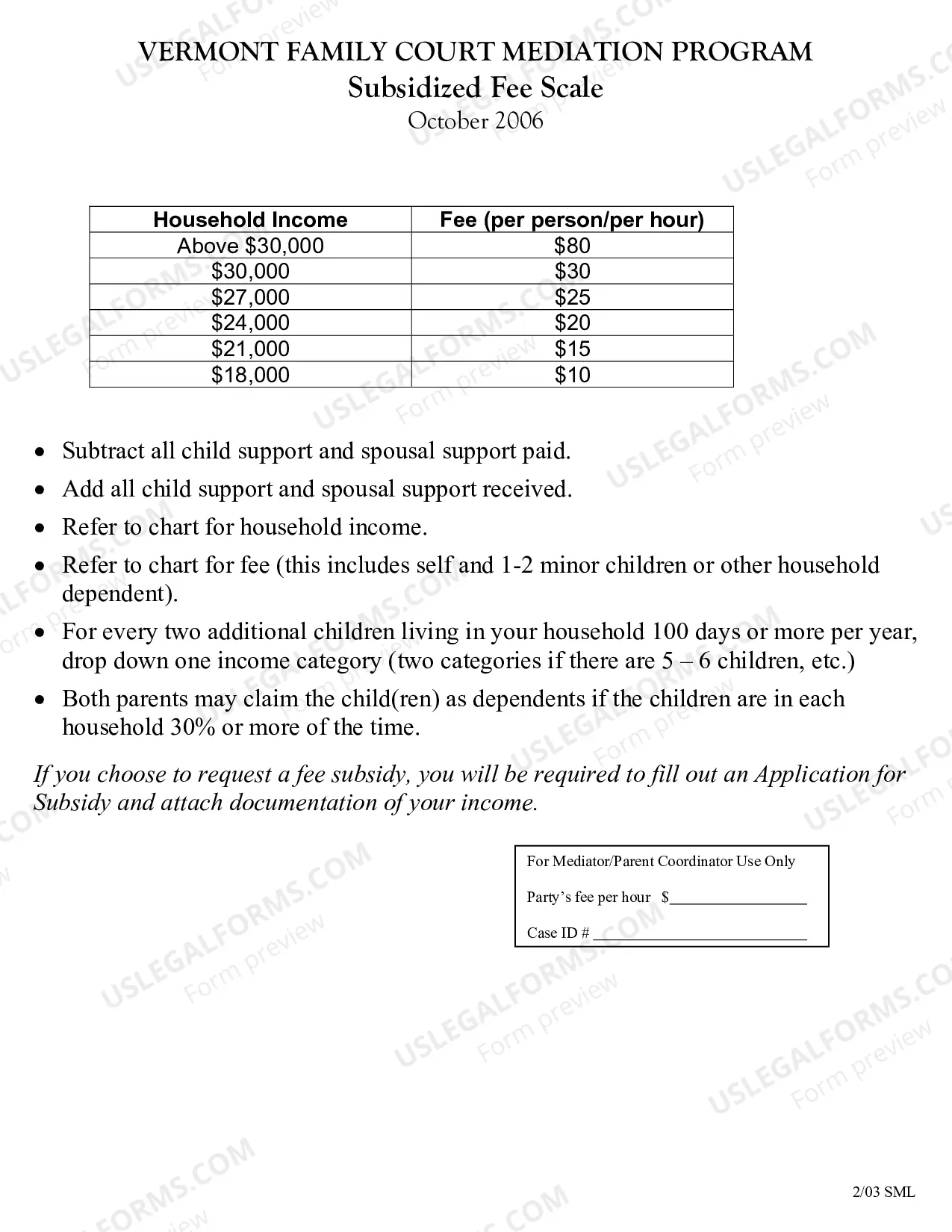 Preview Application for Parent Coordination Subsidy