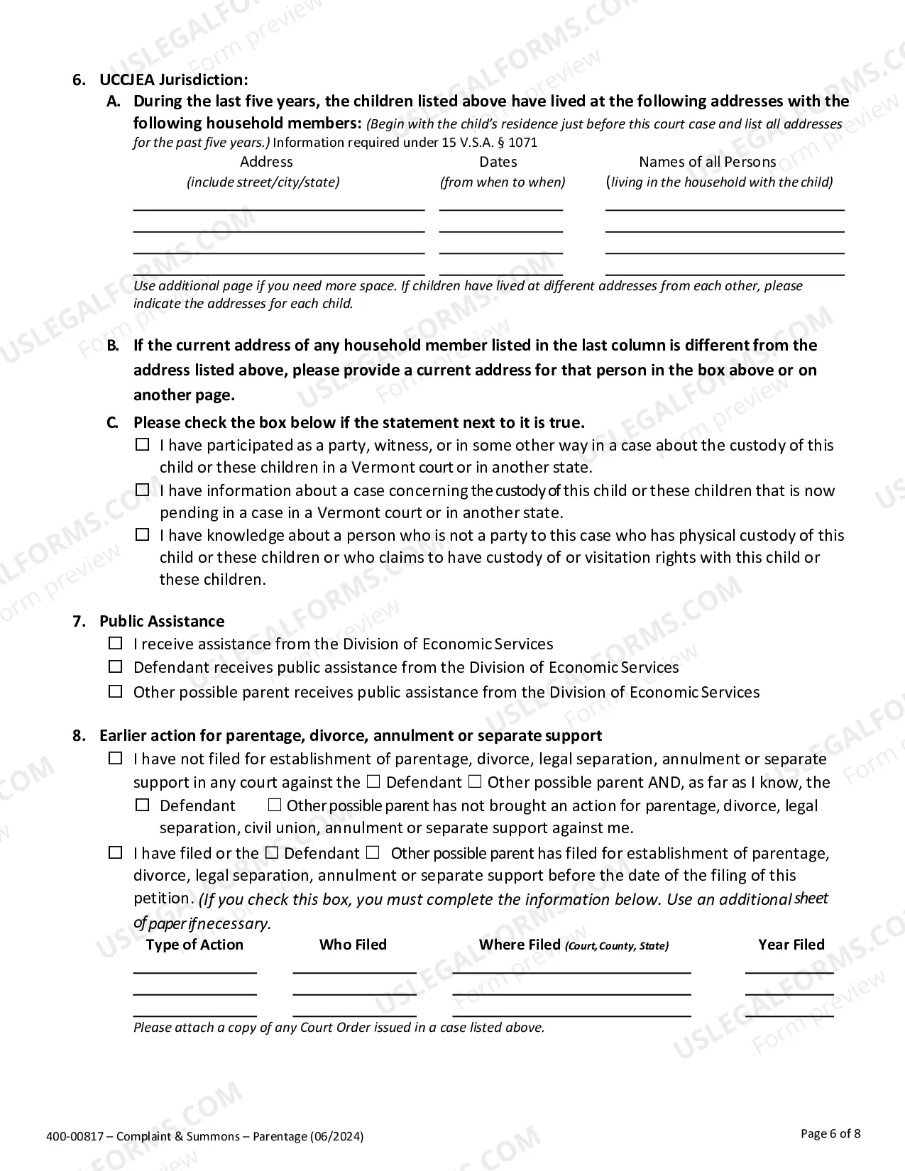 Preview Complaint for Establishment of Parentage