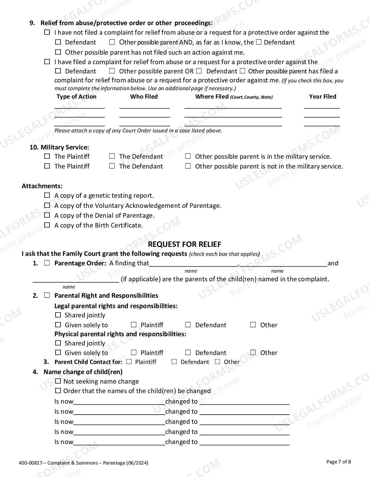 Preview Complaint for Establishment of Parentage