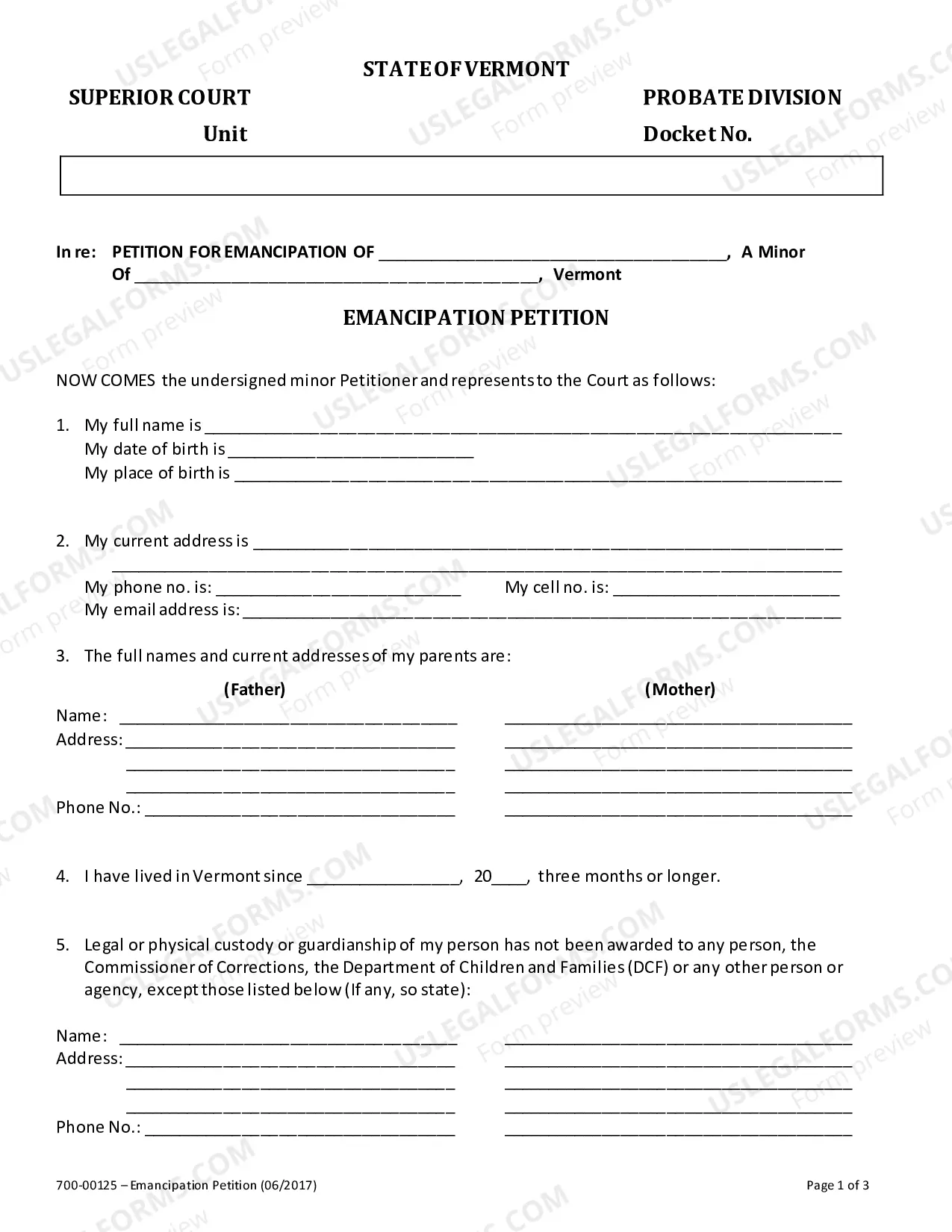 Preview Emancipation Petition and Instructions