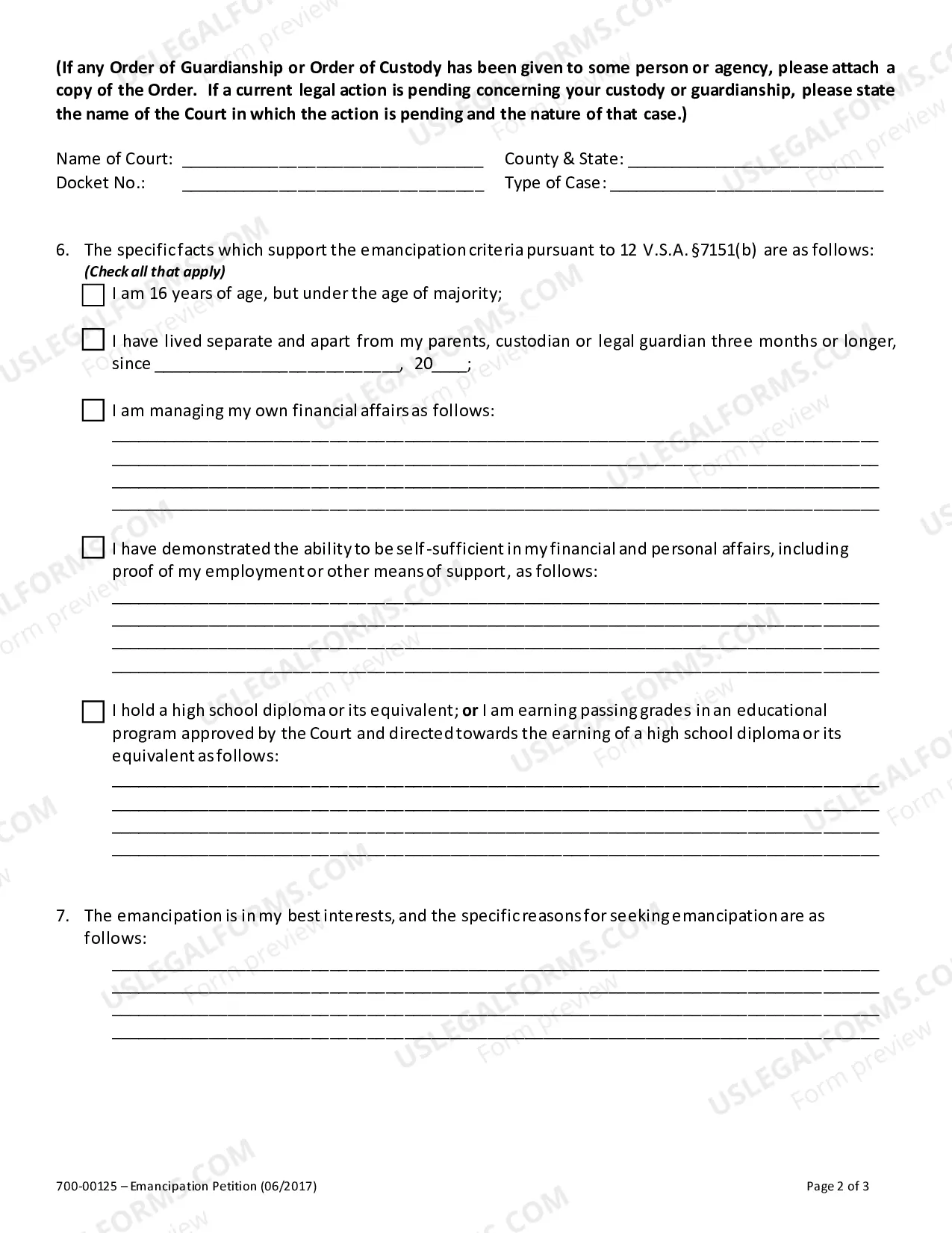 Preview Emancipation Petition and Instructions