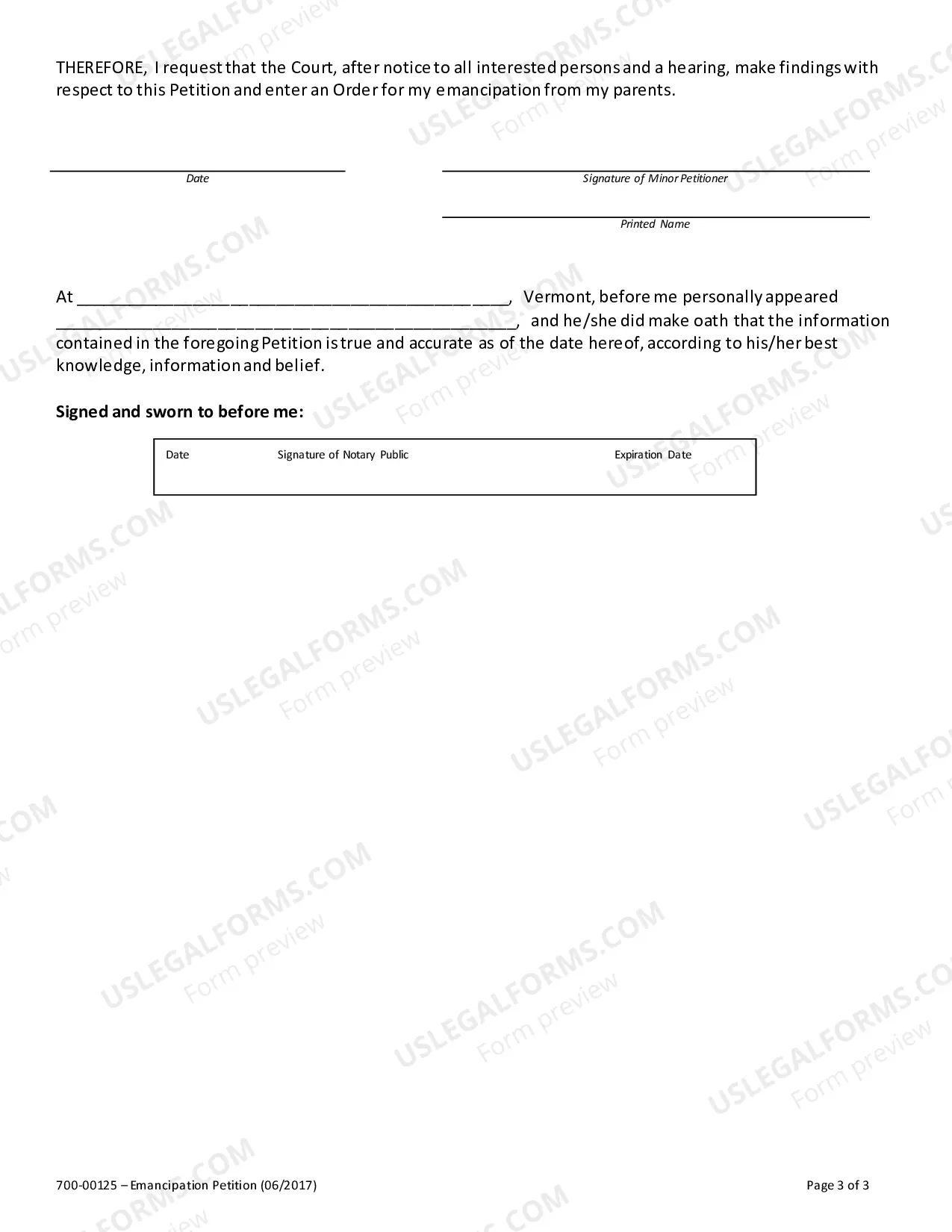 Preview Emancipation Petition and Instructions