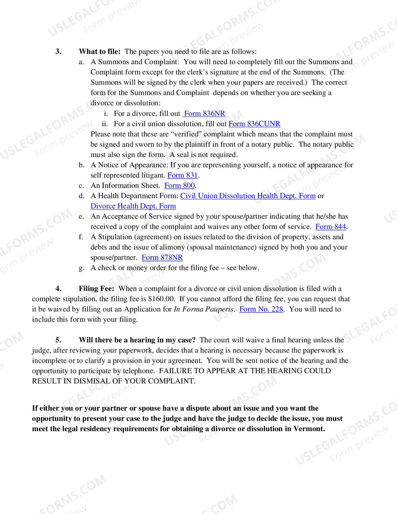 Preview Instructions for filing Non Resident CU Dissolution or Marriage