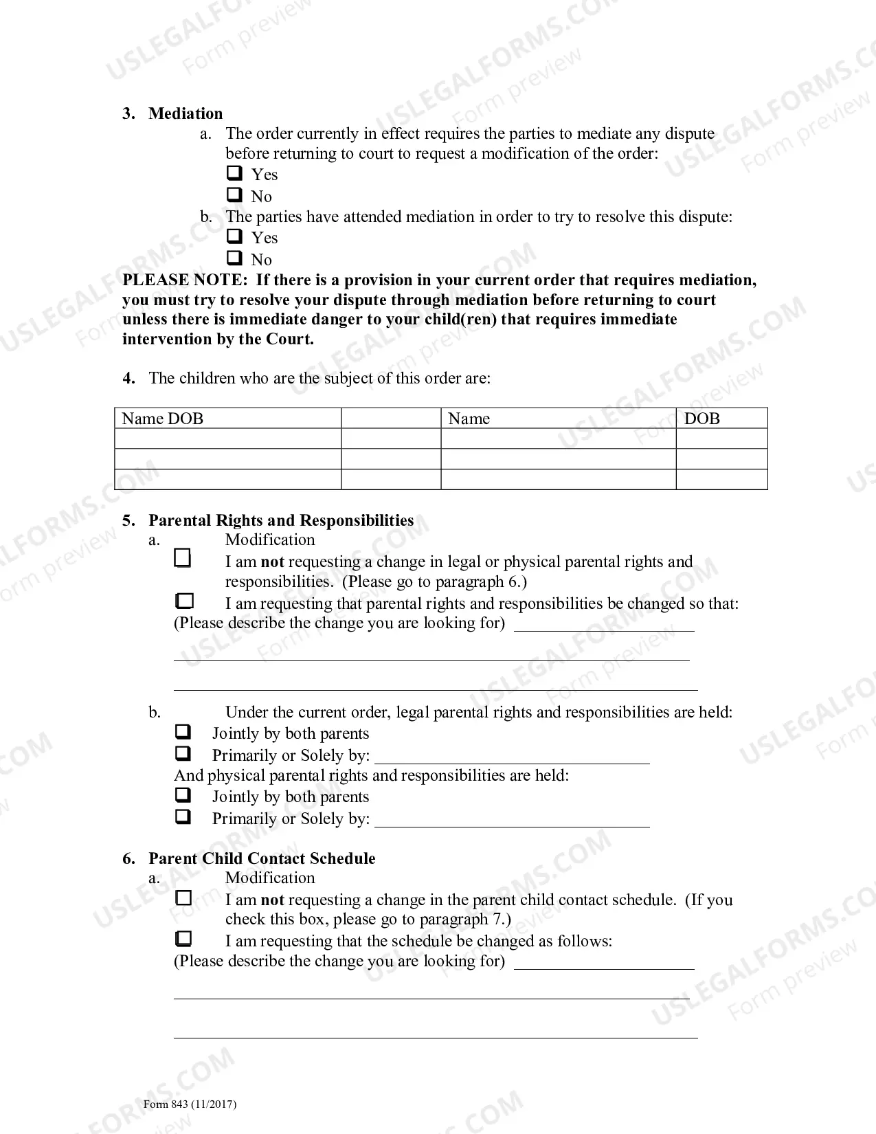 Preview Motion to Modify Parental Rights & Responsibilities & Parent Child Contact