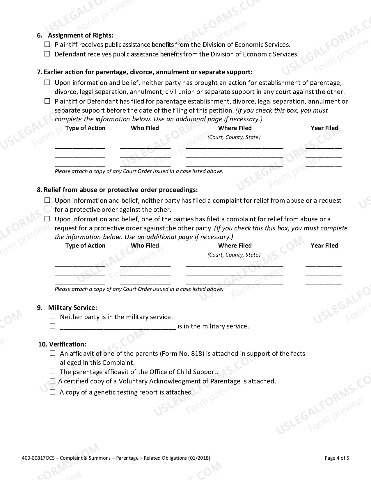 Preview OCS Parentage Complaint: Establishment of Parentage