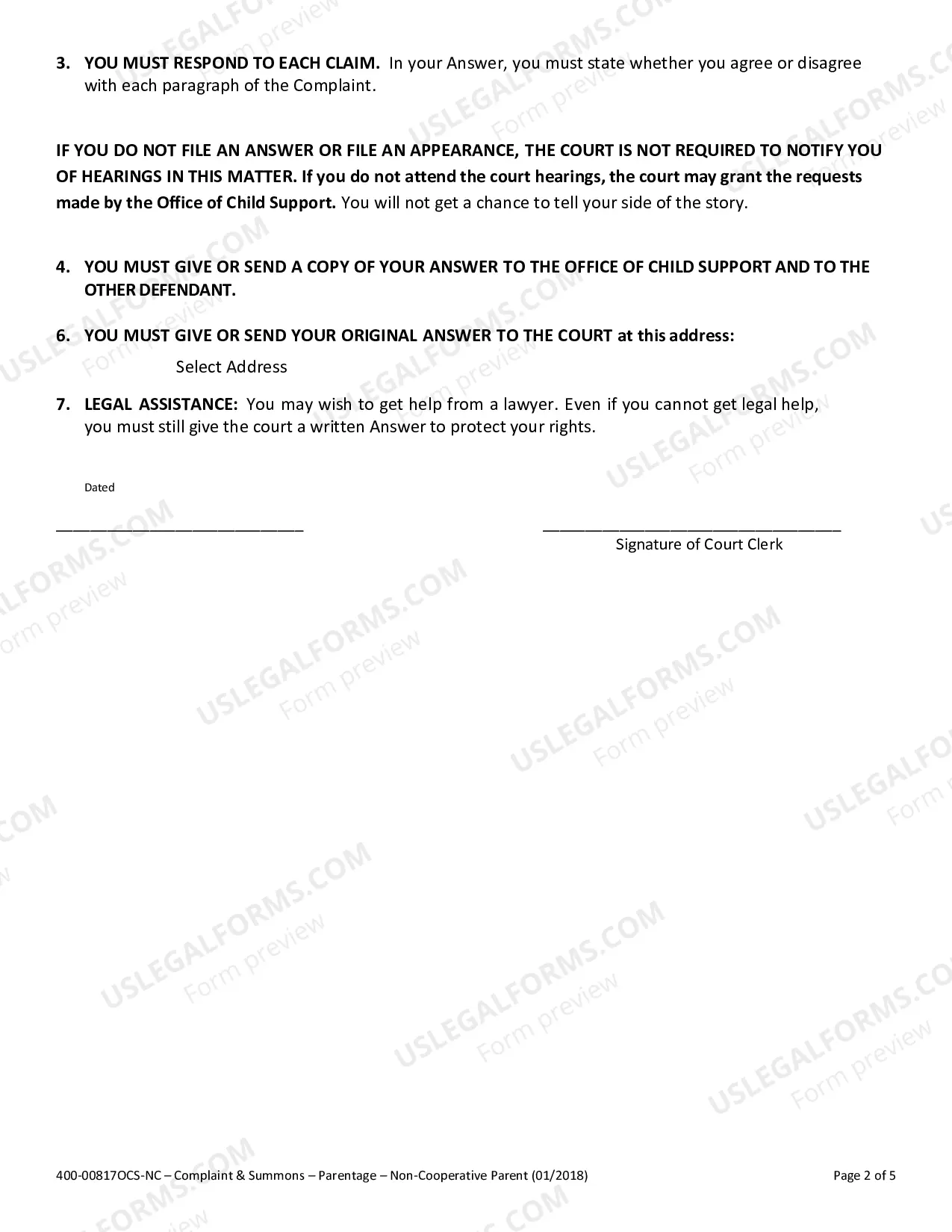 Preview OCS Parentage Complaint: Non-Cooperative Parents