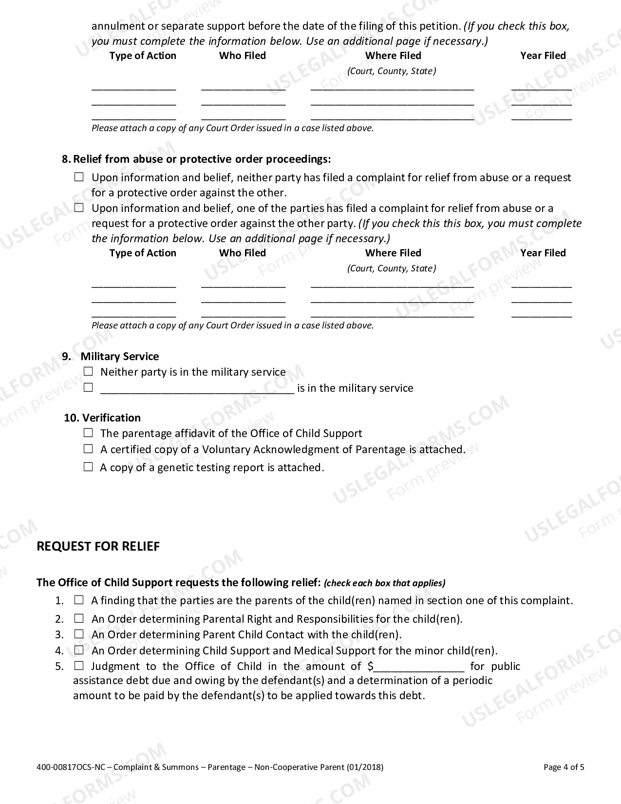 Preview OCS Parentage Complaint: Non-Cooperative Parents