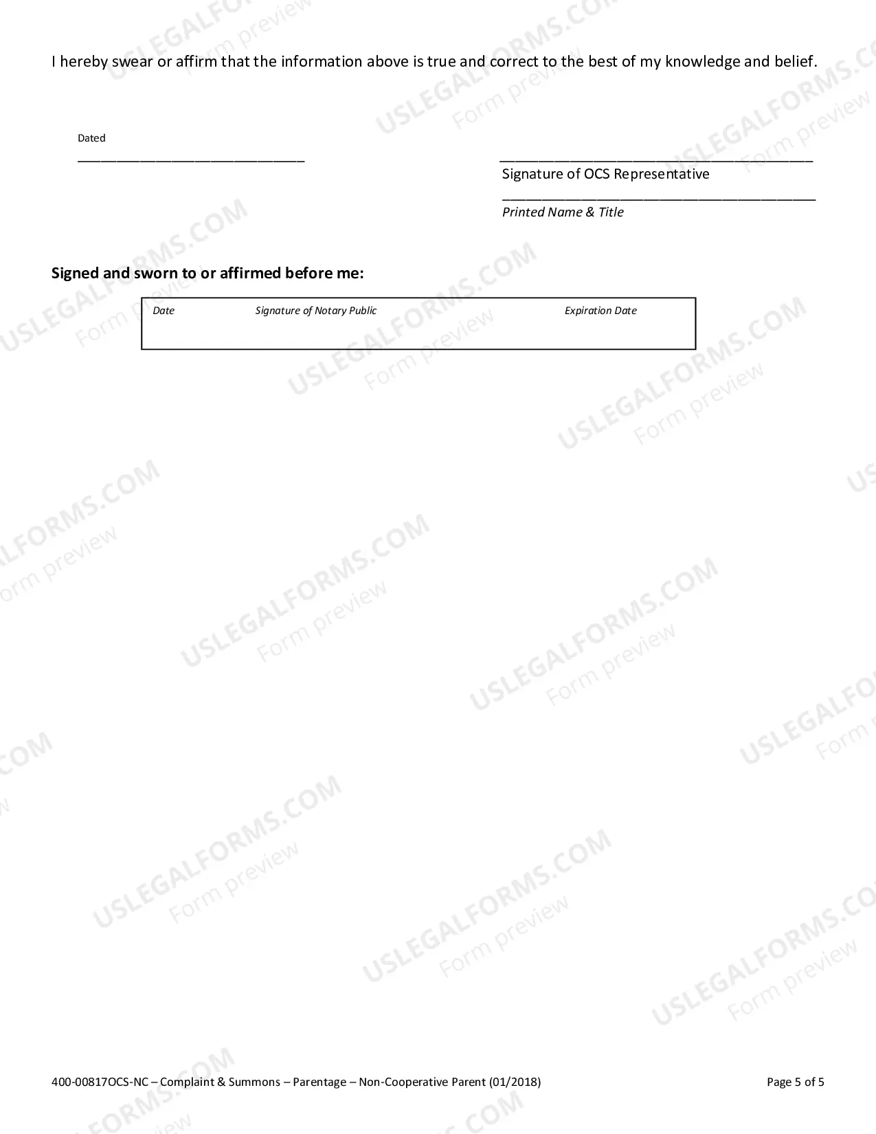 Preview OCS Parentage Complaint: Non-Cooperative Parents