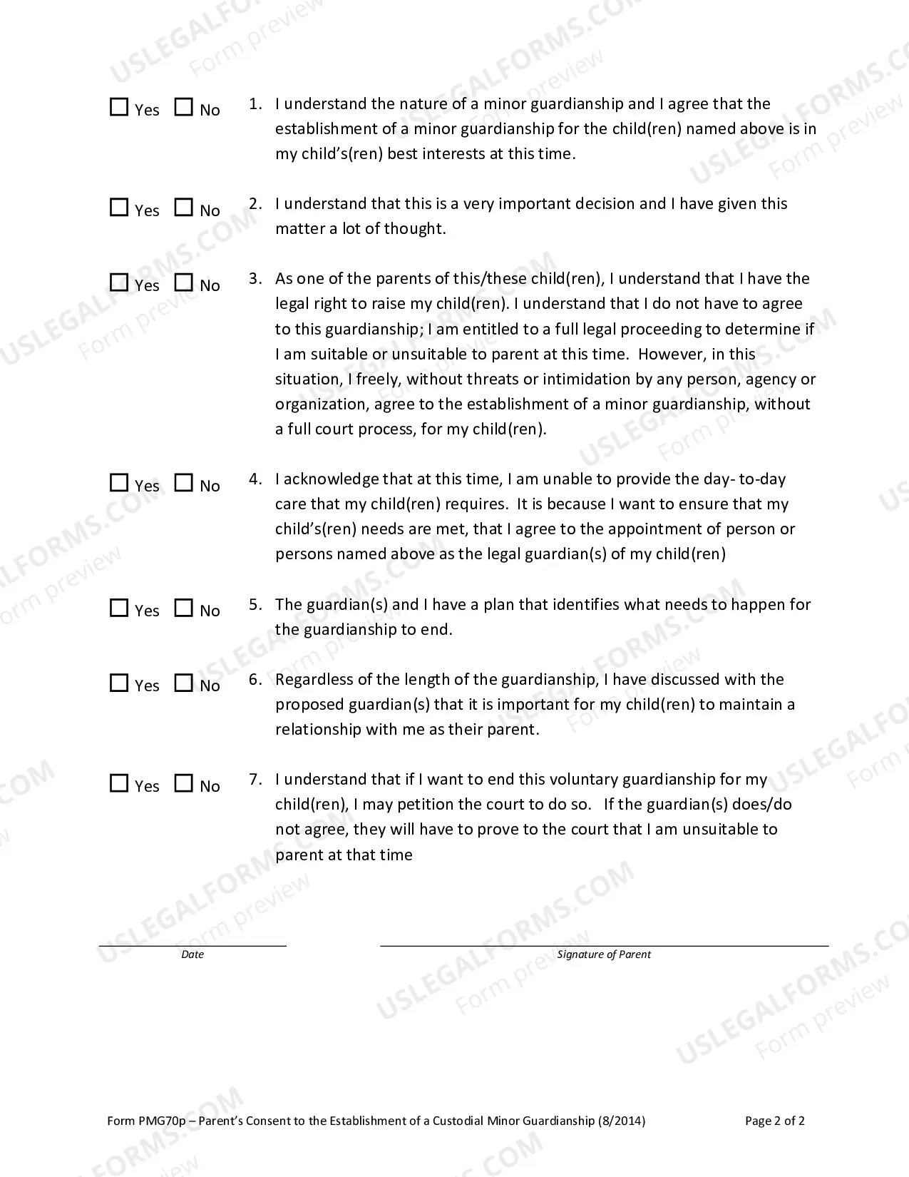 Preview Parent's Consent to Minor Guardianship