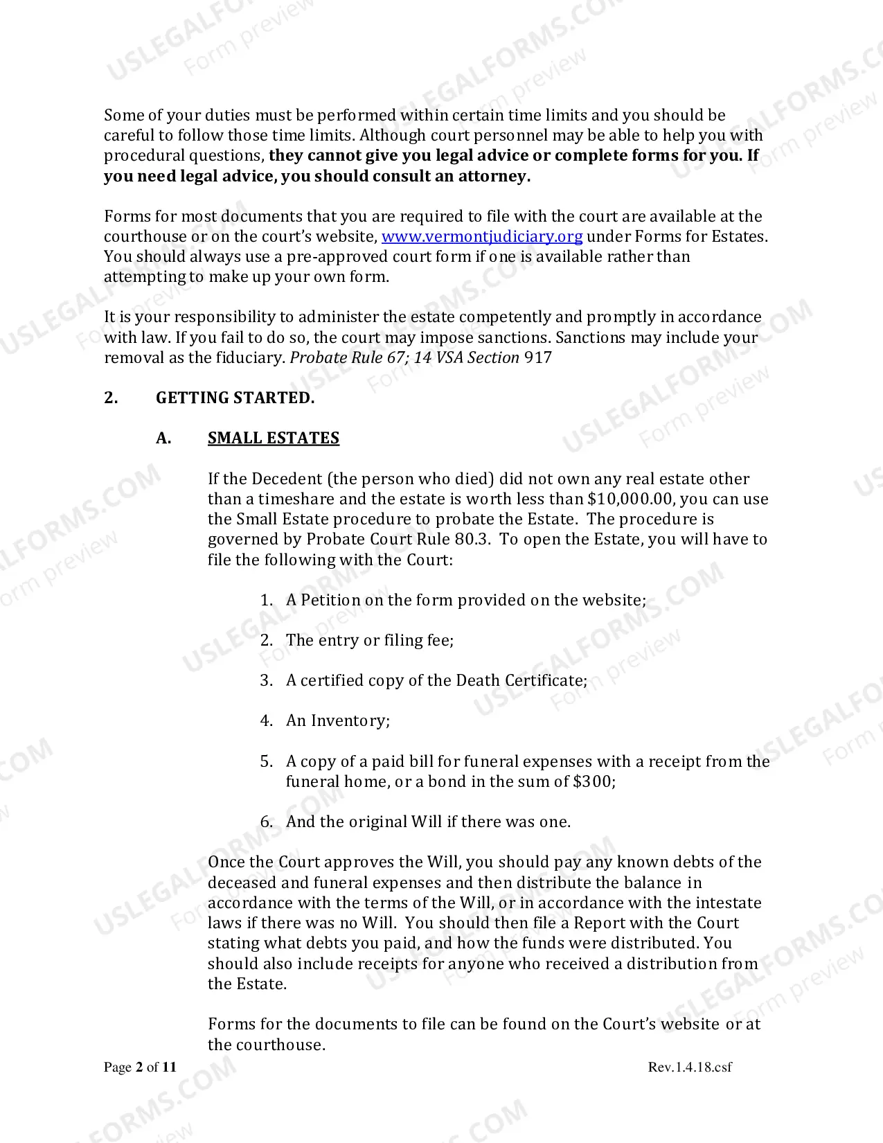Preview Probating a Vermont Estate Booklet
