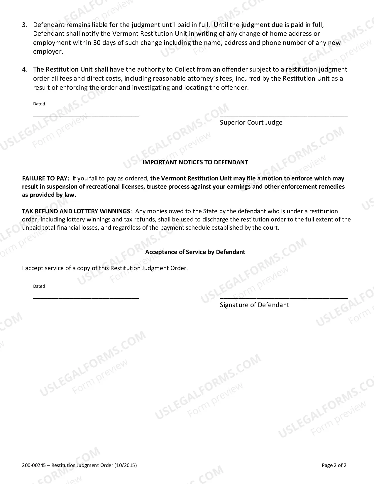 Preview Restitution Judgment Order