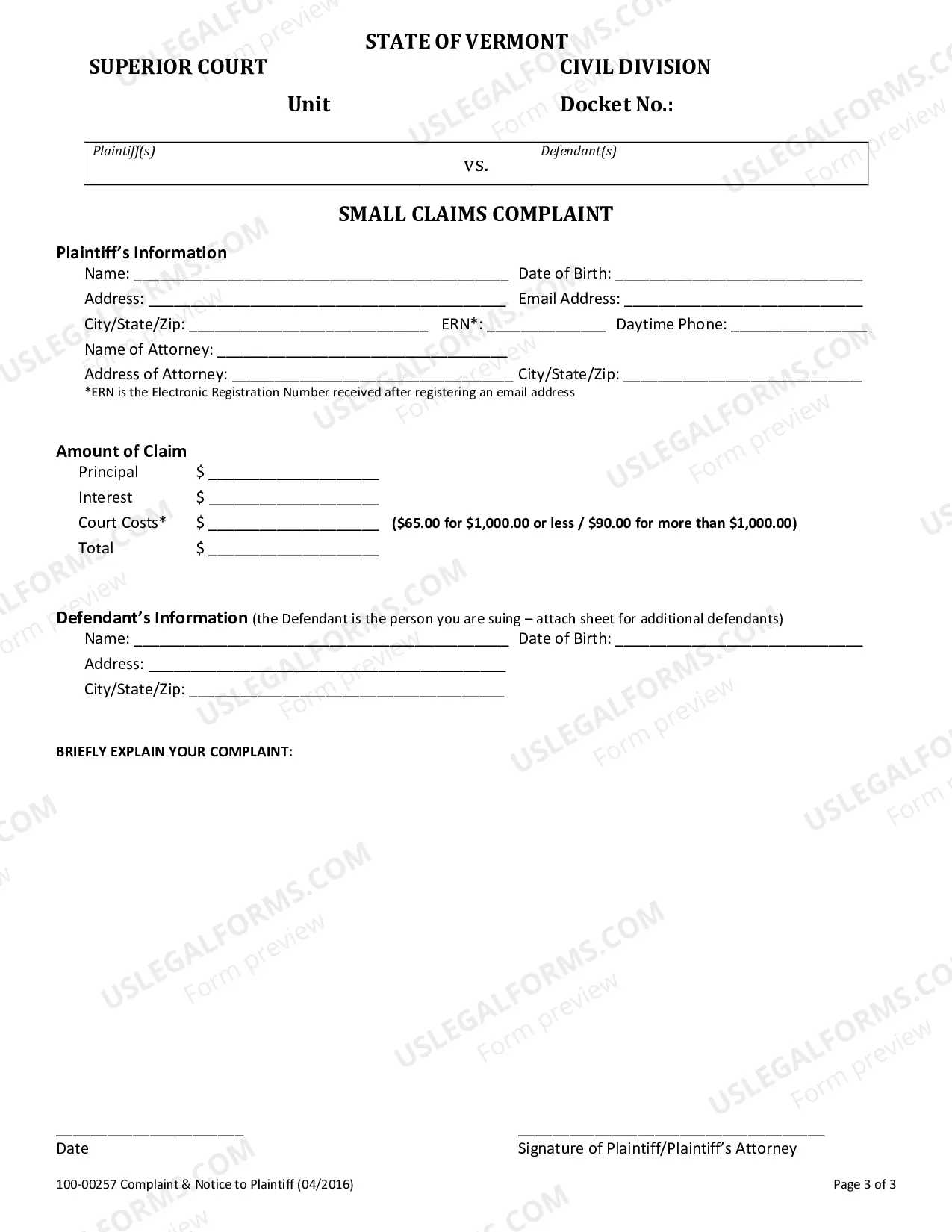 Preview Small Claims Information and Instructions for Plaintiff + Complaint
