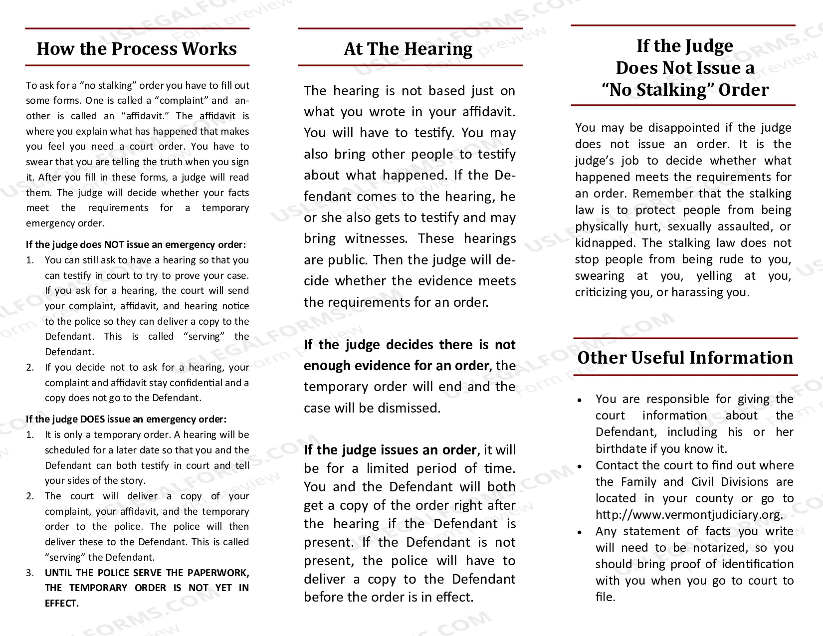 Preview No Stalking Order Brochure