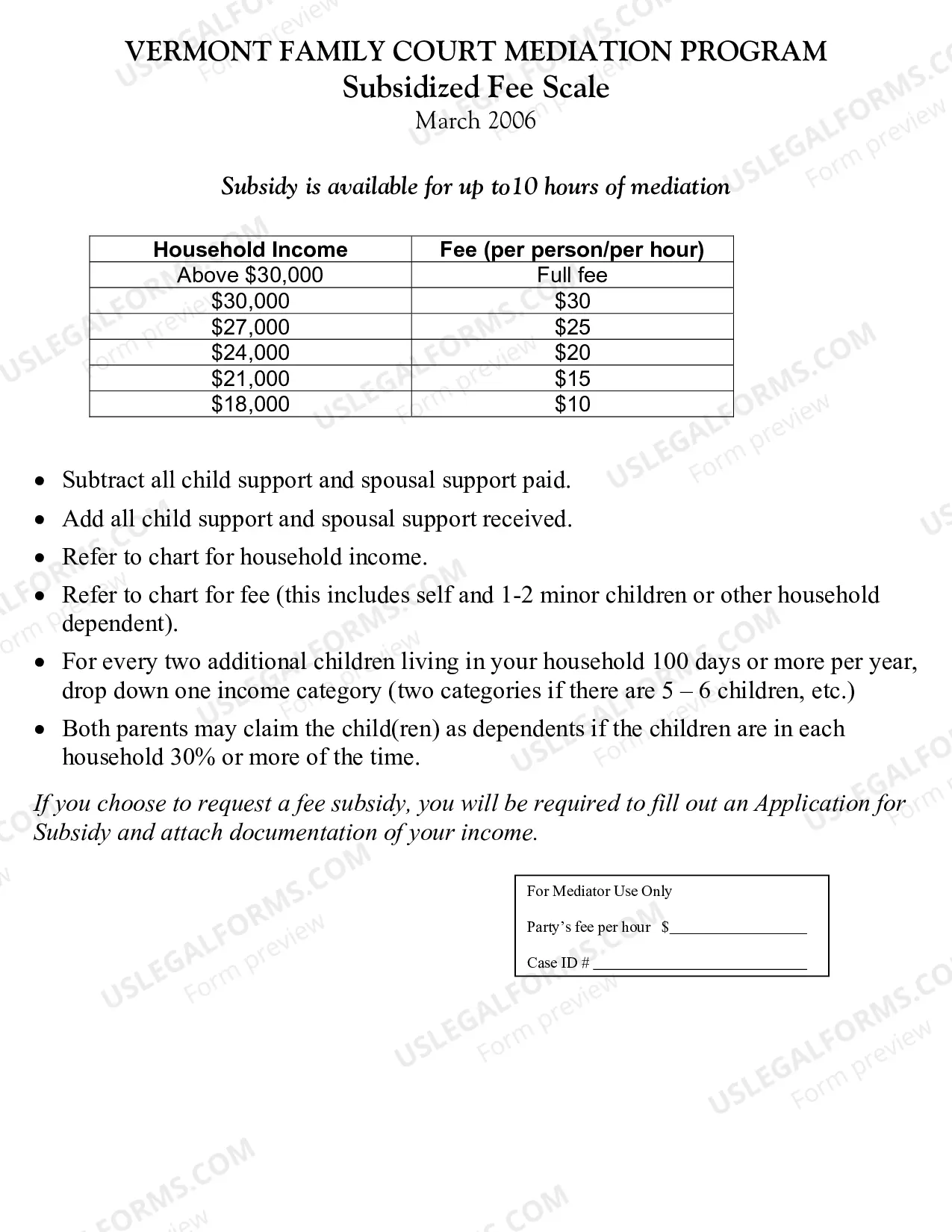 Preview Subsidy Application (Mediation)