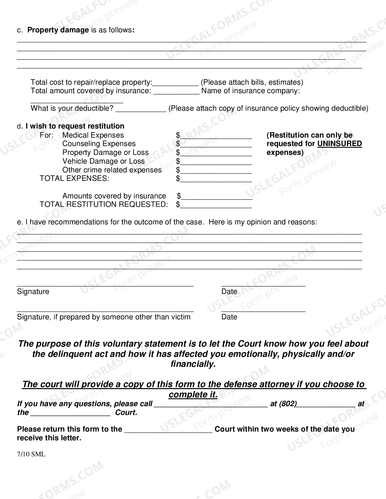 Preview Victim Impact Statement & Request Form