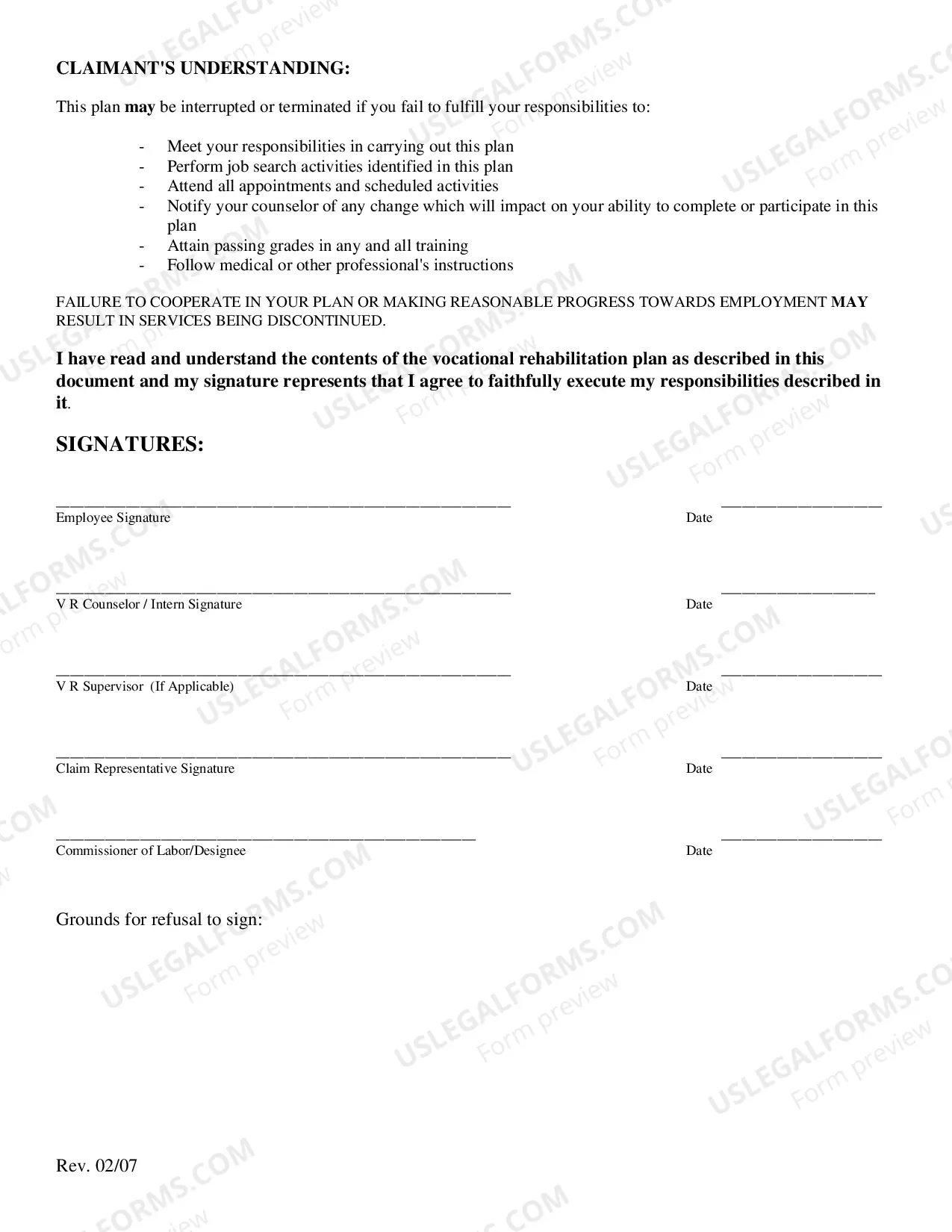 Preview Vocational Rehabilitation Return to Work Plan