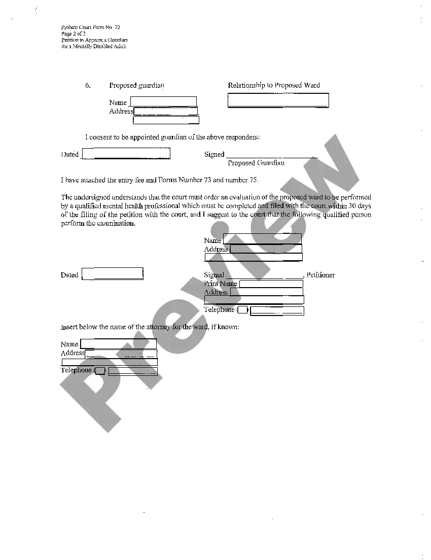 Preview Petition to Appoint a Guardian for a Mentally Disabled Adult