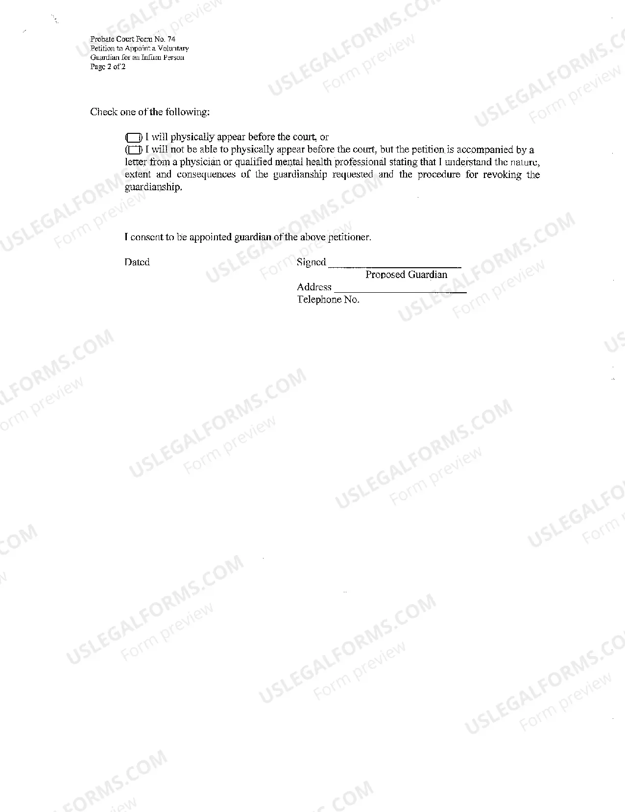 Preview Petition to Appoint Voluntary Guardian for an Infirm Person