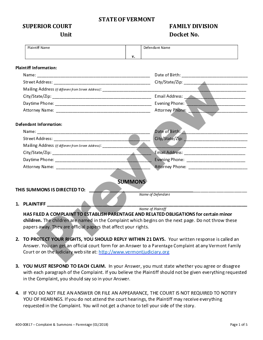 Vermont Complaint For Partition US Legal Forms