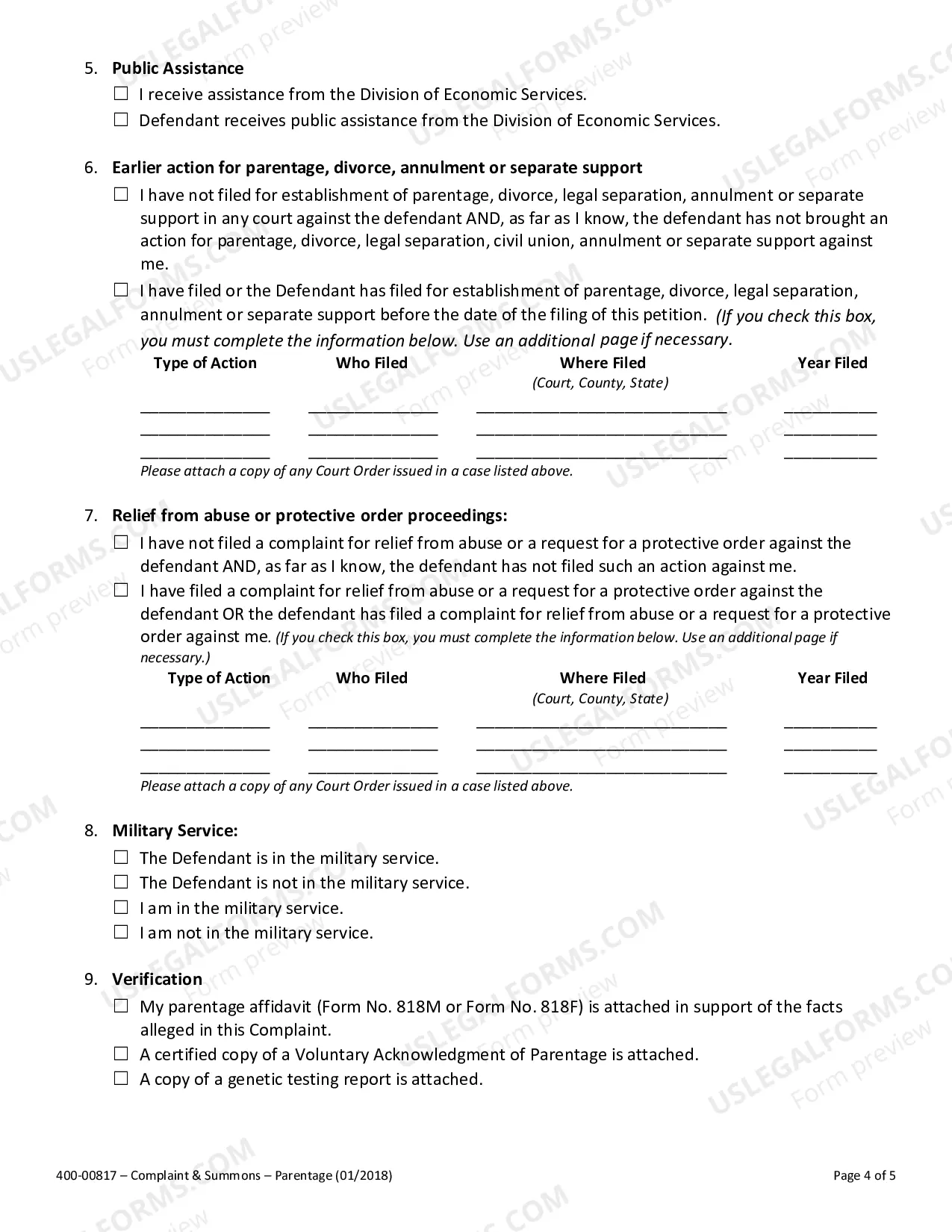 Preview Complaint for Establishment of Parentage
