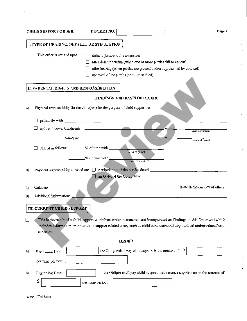Get Child Support Order Preview Child Support Order