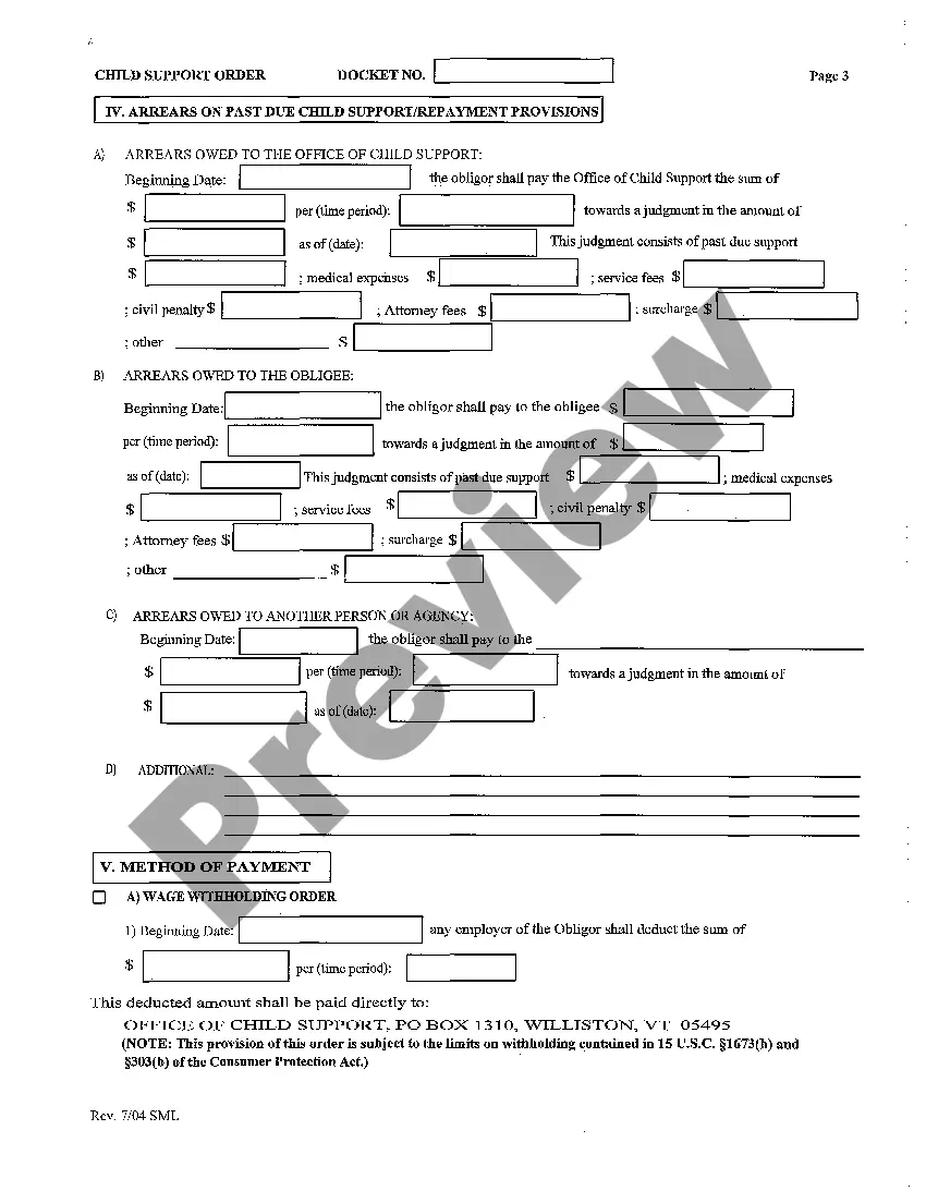 Get Child Support Order Preview Child Support Order