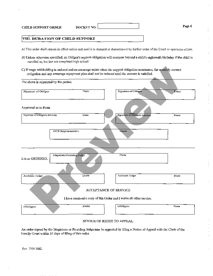 Get Child Support Order Preview Child Support Order