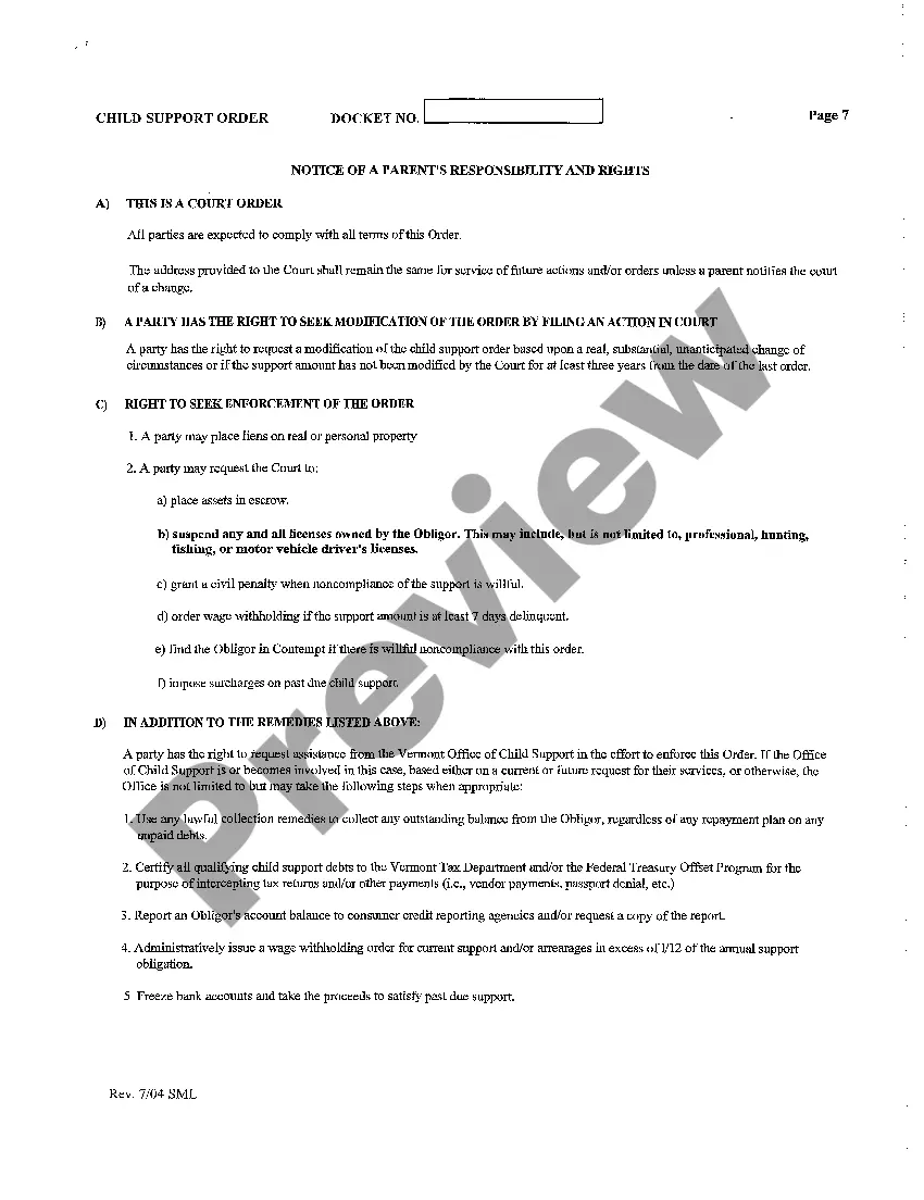 Get Child Support Order Preview Child Support Order