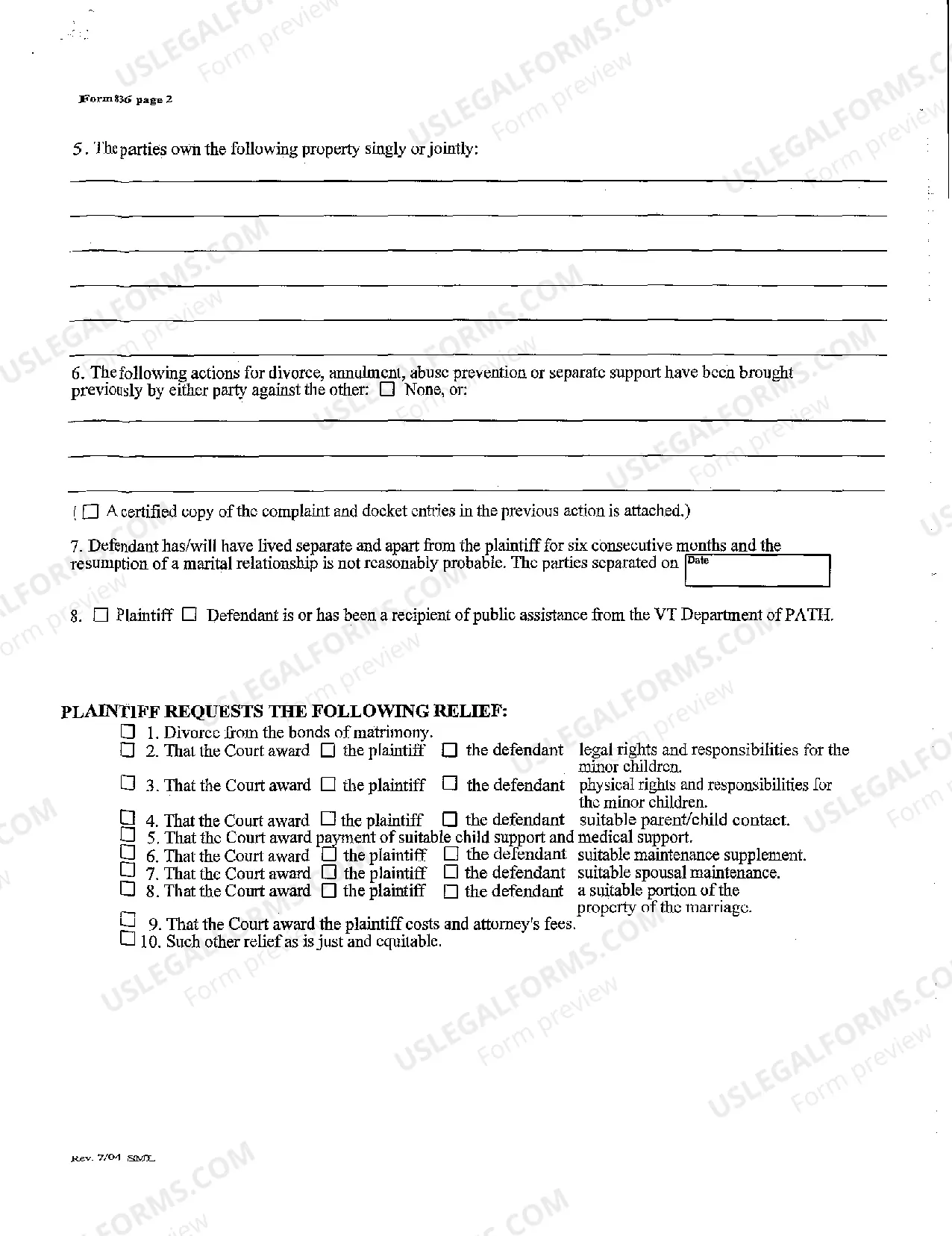 Preview Summons, Complaint for Divorce Notice of Appearance, and Affidavit of Child Custody