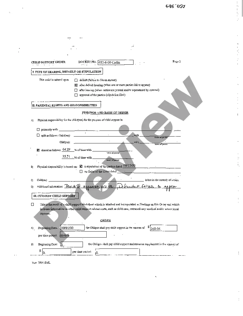 Preview Child Support Order