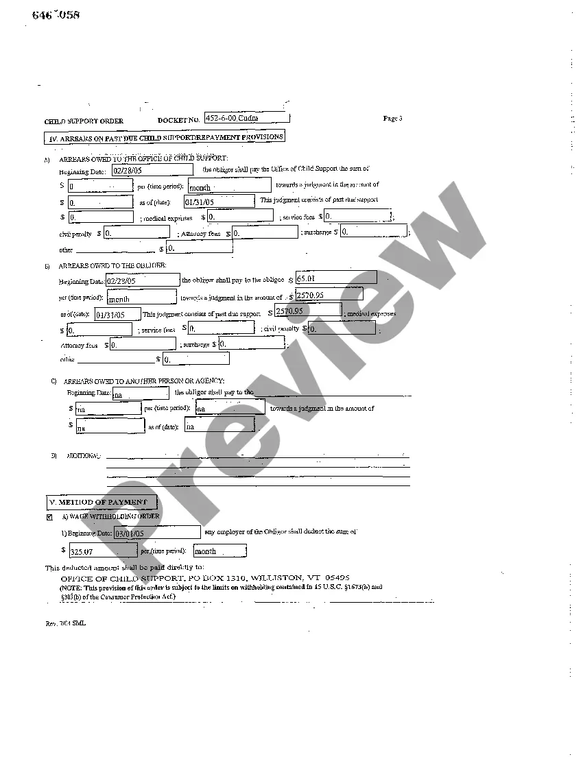 Preview Child Support Order