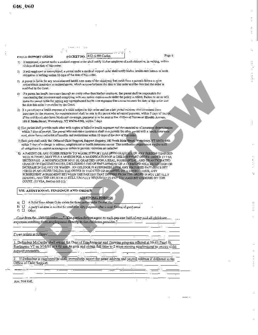 Preview Child Support Order