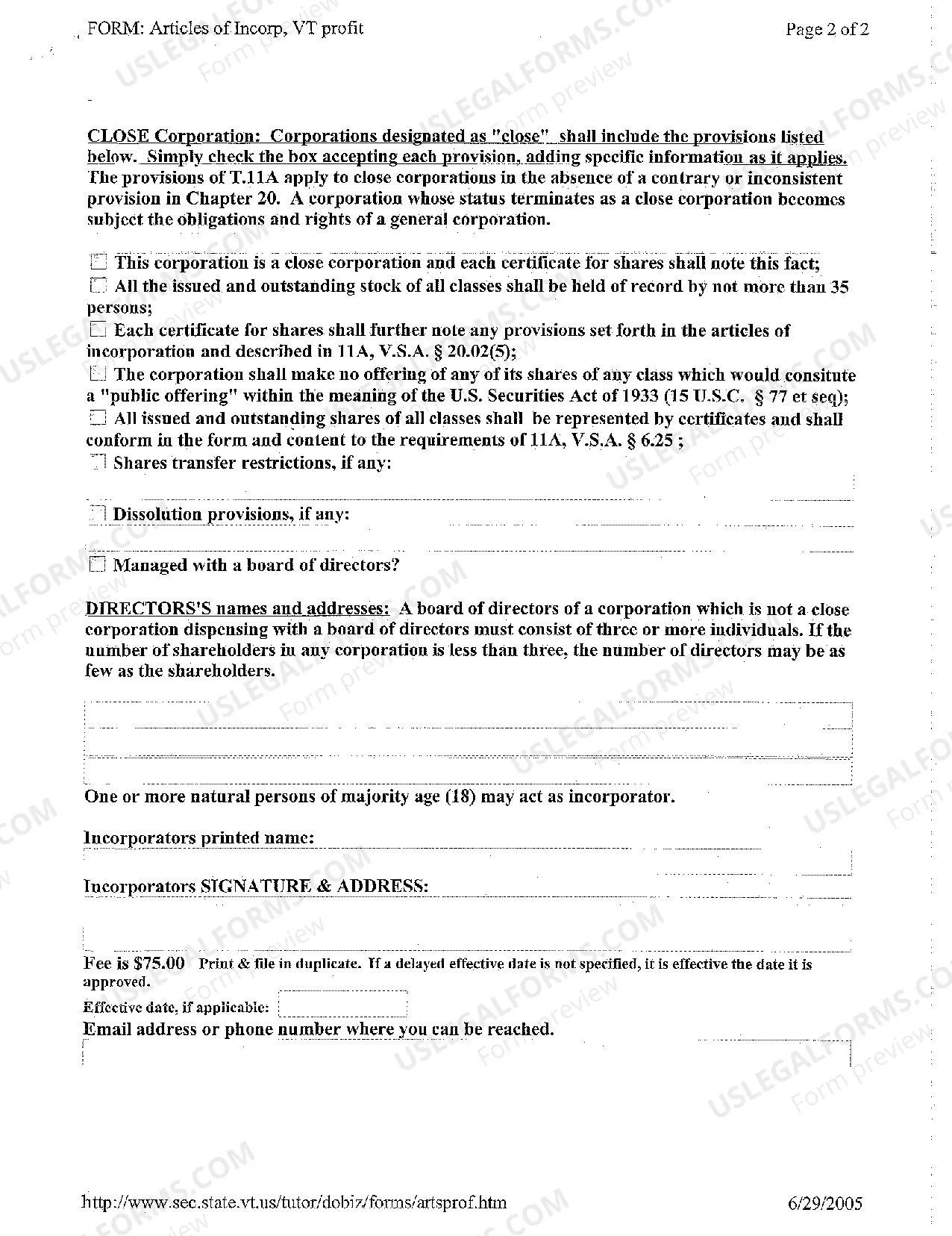 Preview Articles of Incorporation