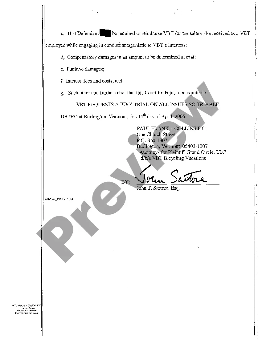 Preview A02 Complaint for Misappropriation of Trade Secrets, Tortious Interference with Business Relations, Breach of Loyalty, and Unfair Competition