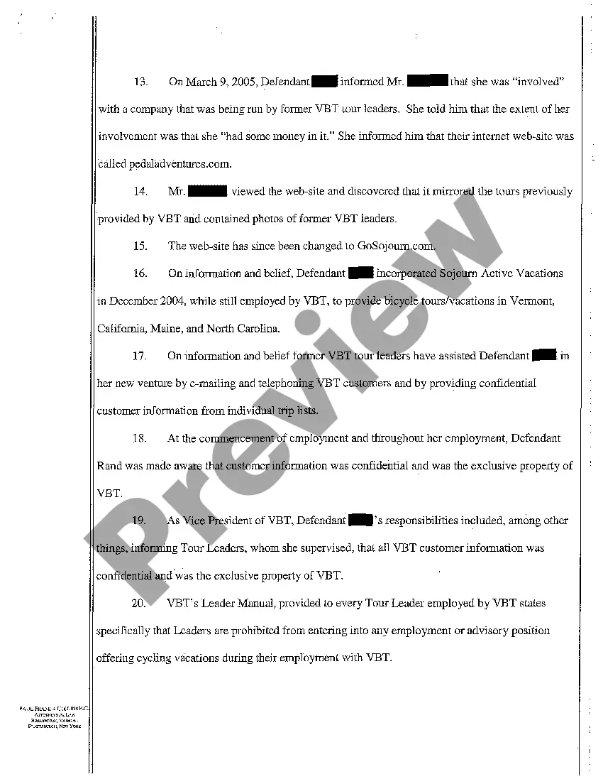 Preview A02 Complaint for Misappropriation of Trade Secrets, Tortious Interference with Business Relations, Breach of Loyalty, and Unfair Competition