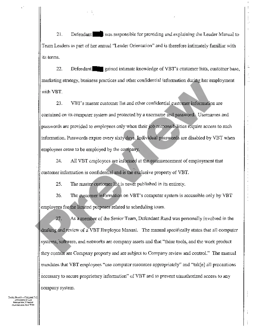 Preview A02 Complaint for Misappropriation of Trade Secrets, Tortious Interference with Business Relations, Breach of Loyalty, and Unfair Competition