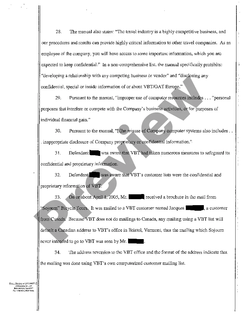Preview A02 Complaint for Misappropriation of Trade Secrets, Tortious Interference with Business Relations, Breach of Loyalty, and Unfair Competition
