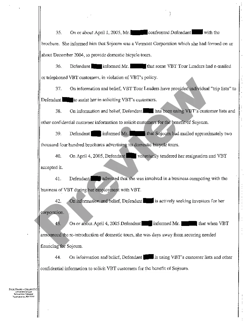 Preview A02 Complaint for Misappropriation of Trade Secrets, Tortious Interference with Business Relations, Breach of Loyalty, and Unfair Competition